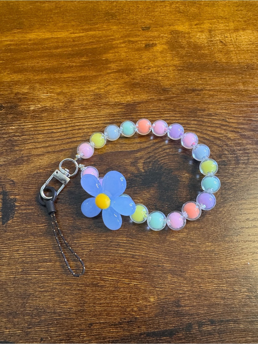 Pastel Flower Bead Wrist Strap for cellphone- Blue Flower